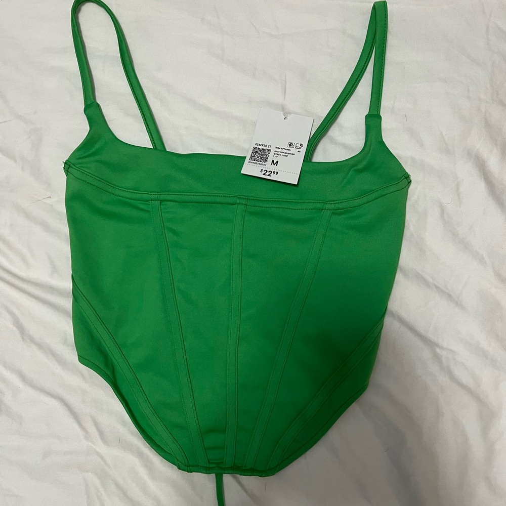 Green back tie crop top